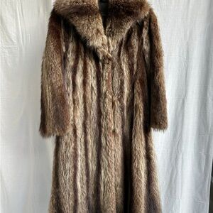 Luxurious Brown Raccoon Natural Fur Coat Small